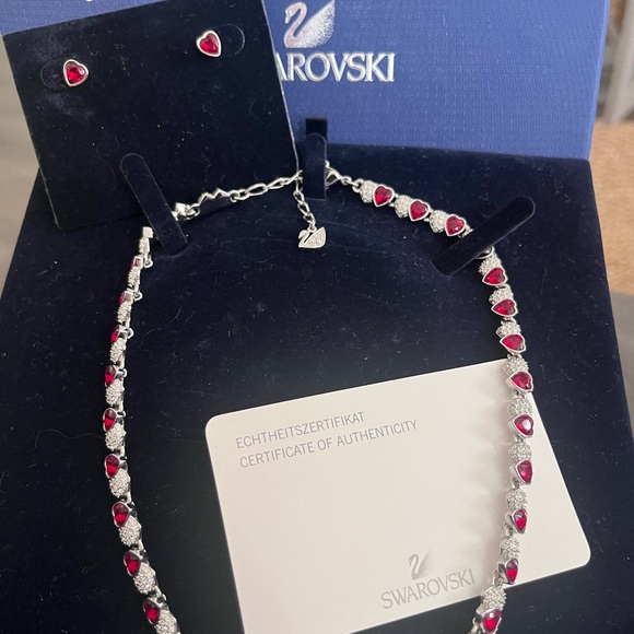 Swarovski Red and Silver Heart Necklace Set